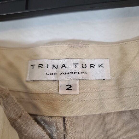 Trina‎ Turk Mid Rise Wide Leg Crop Chino Trouser Khaki Size 2 Cotton Blend - Picture 6 of 9